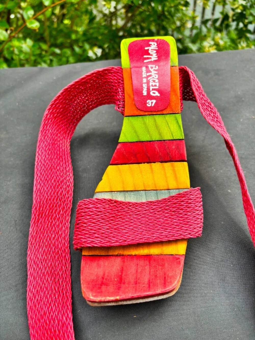Paloma Barcelo Colorful Wood Wedge Sandals with Ballet Strap Ties Size 7